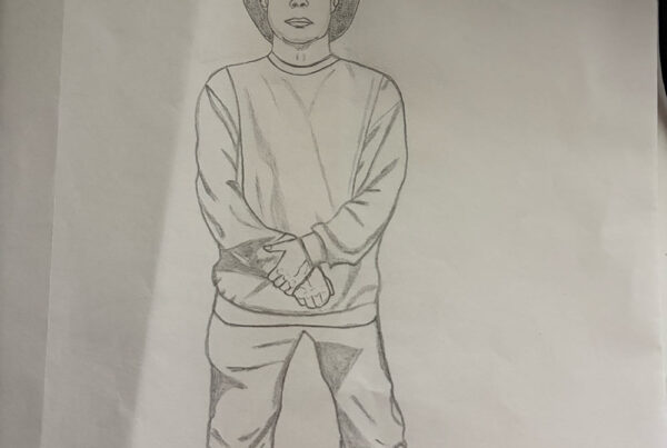 Portrait of Mark Taniguchi drawn by Molokai artist Philip Valdez, aka Da Beast