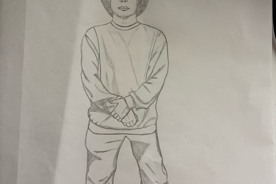 Portrait of Mark Taniguchi drawn by Molokai artist Philip Valdez, aka Da Beast