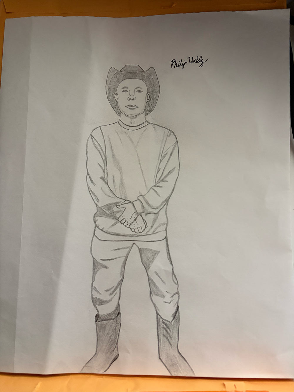 Portrait of Mark Taniguchi drawn by Molokai artist Philip Valdez, aka Da Beast